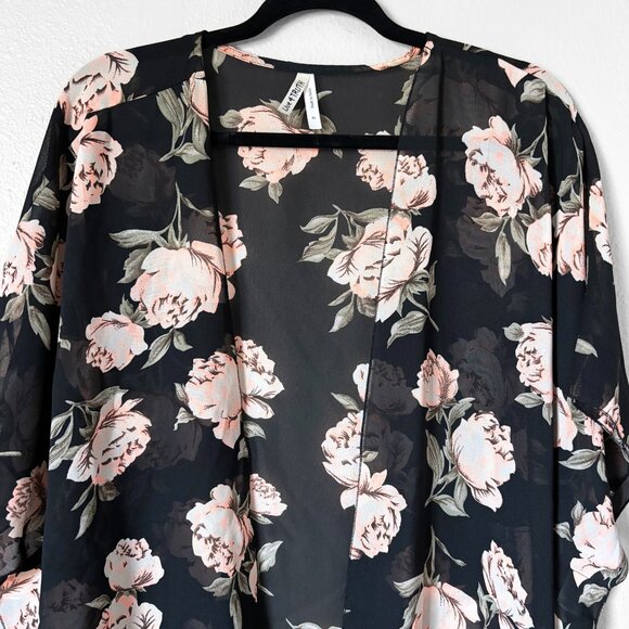 Live 4 Truth Sheer Dark Floral Kimono Cover Up Womens Extra Large Festival Boho - Picture 2 of 13